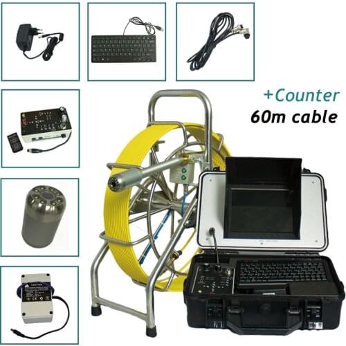 Underwater sewer drain pipe inspection camera 60m cable Video audio photo recording DVR SD card cctv pipeline inspection