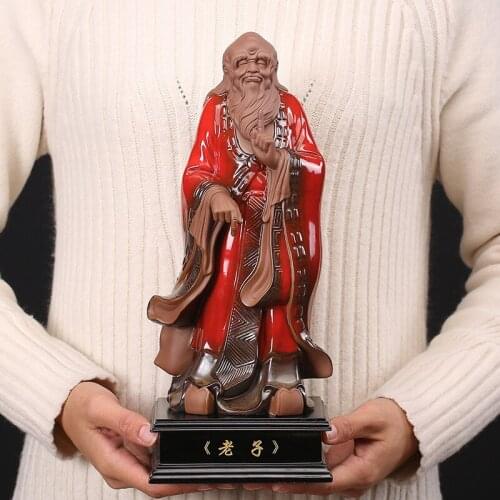 Chinese ceramic historical figure Lao Tzu statue Handmade sculpture High-end home living room loft decoration statue 33cm