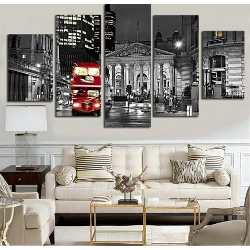 London Bus Paintings Canvas 5 Piece Wall Pop Art 5 Panel Combined Picture Home Decoration Poster and Prints Photograpy P