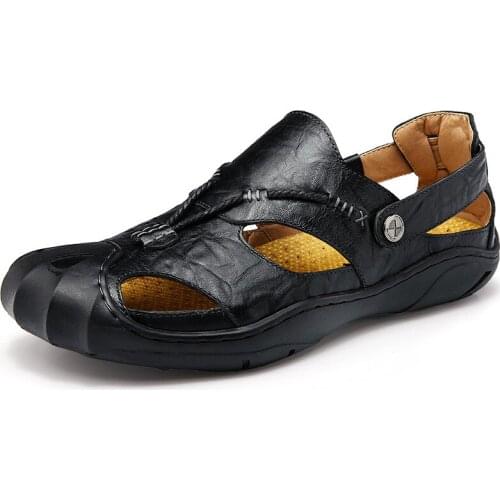 2020 High Quality Cowhide Summer Men Sandals Casual Shoes Flat Non-slip Outdoor Summer Sneaker Men Leather Sandals Plus Size 46