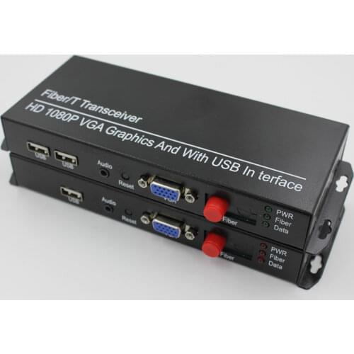 One Set of 2pcs KVM HD Optical VGA Fiber Extender/USB/Keyboard/Mouse/Audio Single Fiber 20km FC