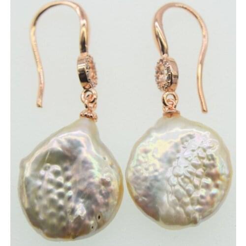 One pair freshwater pearl pink puprle coin baroque 15-17mm earrings FPPJ wholesale beads nature
