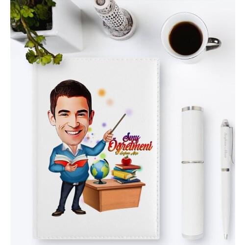 Personalized Mr Teacher Caricature of 2020 Leather Organizer & Pen Gift set-2