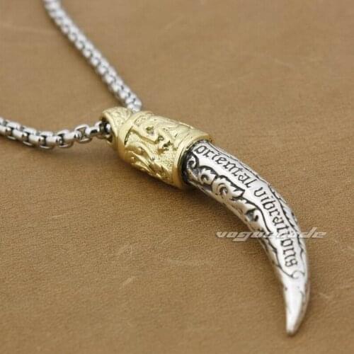 925 Sterling Silver Horn Tusk Claw Mens Biker Rock Punk Pendant 8P018