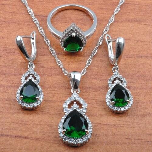 Russian Style Wedding Jewelry Set For Women Silver Color Crystal Necklace Earrings Ring Dubai Fashion Jewellry JS0324