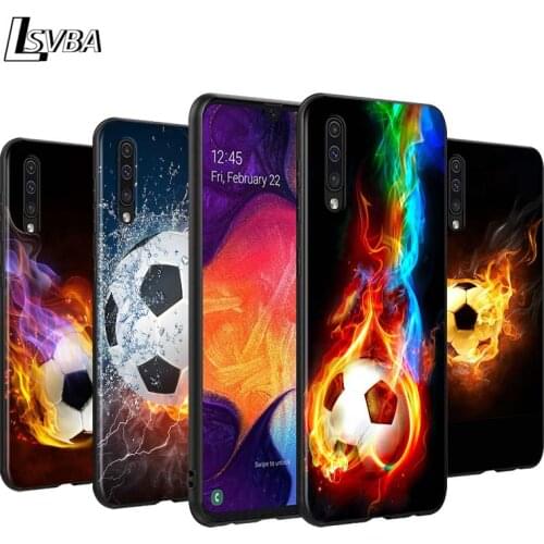 Fire Football Soccer Ball Back Silicone Phone Case for Samsung Galaxy A90 A80 A70S A60 A50S A40 A20E A20 A10S Soft Black Cover