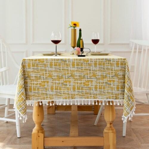 Modern Minimalist Anti-Wrinkle Linen Washable Tablecloth Home Dustproof Tassel Edge Geometric Striped Table Decoration Cloth