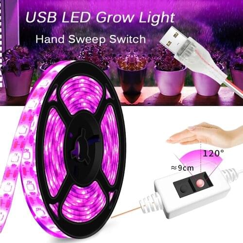 USB LED Grow Light Full Spectrum DC5V Grow Light Strip 0.5m 1m 2m 3m 2835 SMD LED Phyto Tape for Seed Plants Flowers Greenhouses