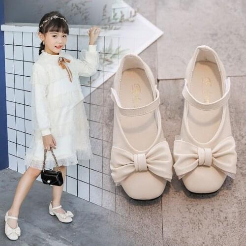 Girls Leather Shoes For Kids bowknot High Heeled Princess Shoes For Wedding Party Big Girls Dress Shoes For Dance Performance