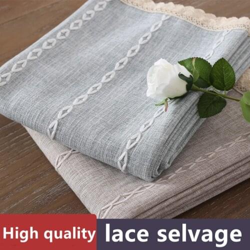 High quality plain cotton Linen Table cloth lace selvage embroider Thick Rectangular hotel Wedding Dining Table Cover Cloth