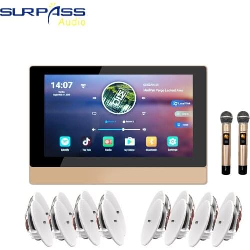 WiFi Wireless Audio System Touch Screen Android Amplifier with Karaoke Passive Audio Professional Coxial Ceiling Speaker Package