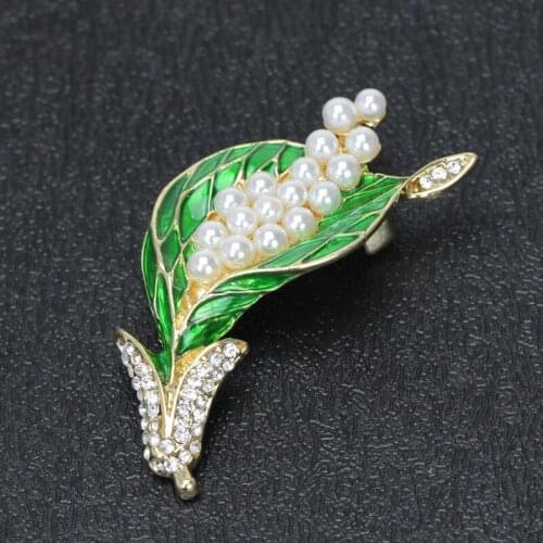 Brand New Arrival Green Enamel And Simulated Pearl Brooches For Dress Decoration