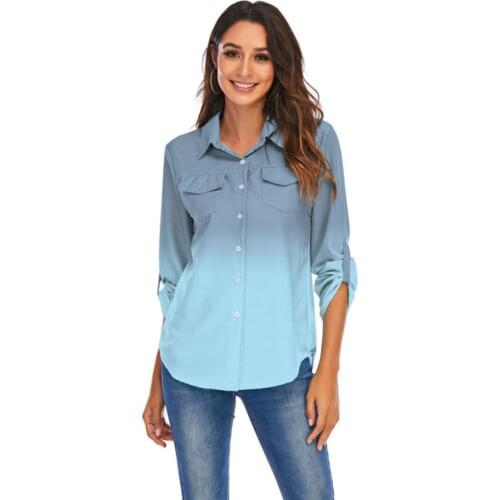 2021 Autumn Summer Casual Blouse Women Top And Blouse Women Shirt Long Sleeve Blue Solid Turn-down Collar Chiffon Blouse Shirt