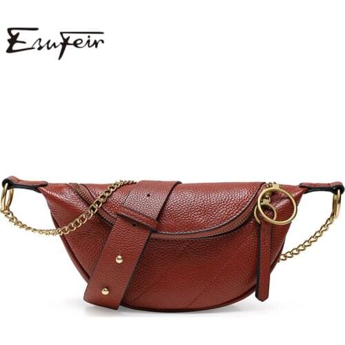 Genuine Leather Women Crossbody Bag Waist Bags Luxury Famous Brand Female Shoulder Bag Chain Belt Messenger Bag Bolsa Feminina