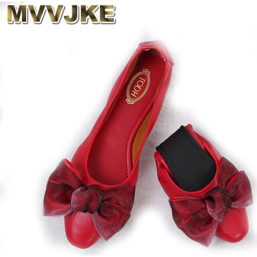 MVVJKE Women Flats Square Toe Shoes Korean Style Bow Luxury Designers Red No Lace Up Shoes
