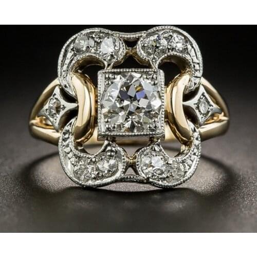 Luxury Square Cut White Crystal Cubic Zirconia Hollow Out Double Color Gift Vintage Jewelry For Women Wedding Anniversary Gifts