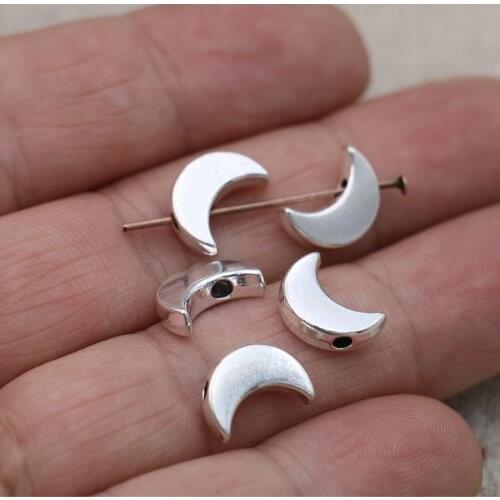 10pcs Antique Silver Plated Moon Spacer Beads for Jewelry Making Bracelet Loose Beads DIY Jewelry Accessories 12x8mm