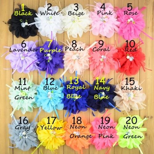 20pcs/lot 4.4 Inch Chiffon Flower Bright Color with Shinny Rhinestone Centered girls Head Band Accessories TH213