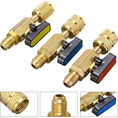 3Pcs/Set Brass R410A Refrigerant Straight Ball Valves AC Charging Hoses Brass 1/4" Male to 1/4" / 5/16" Female SAE Valve