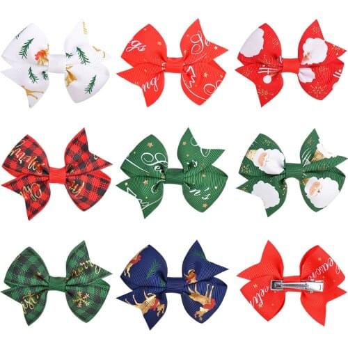 8 Pcs/lot Christmas Hair Bows With Clip For Baby Girls Grosgrain Ribbon Hair Clips Boutique Hairpins Barrette Hair Accessories