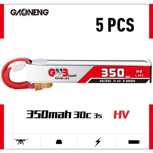 5 PCS GAONENG 350MAH 1S 3.8V/3S 11.4V 30C Lipo Battery w/ XT30 Plug for RC FPV Racing Drone RC Quadcopter DIY Accessories