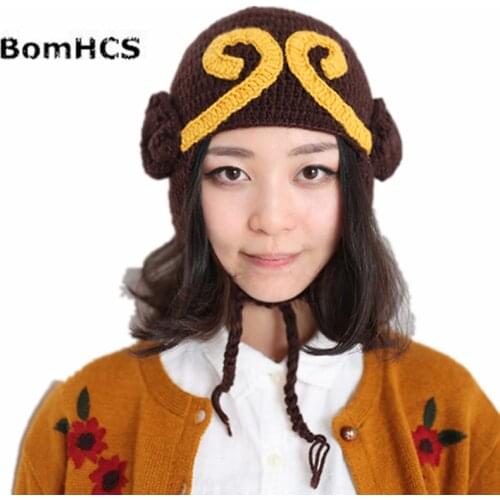 BomHCS Funny Sun WuKong Tighten Mantra Beanie Hat Handmade Knitted Winter Thick Cap Gift