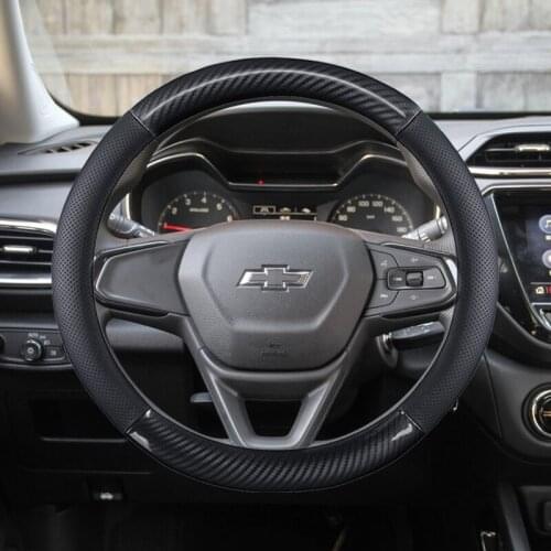 38CM Genuine Leather Carbon Fiber Car Steering Wheel Cover Anti-slip for Chevrolet Niva High Quality Auto Accessories