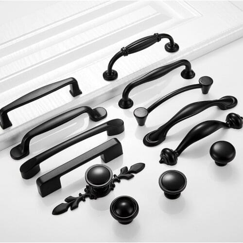 Black Zinc alloy Kitchen Cabinet Handles Dresser Drawer Pulls Cupboard Wardrobe Door Knobs Furniture Handle Hardware Accessories