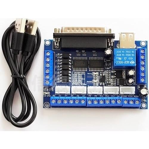 MACH3 Engraving Machine 5 Axis CNC Breakout Board Module With Optical Coupler For Stepper Motor Drive Controller+USB Cable