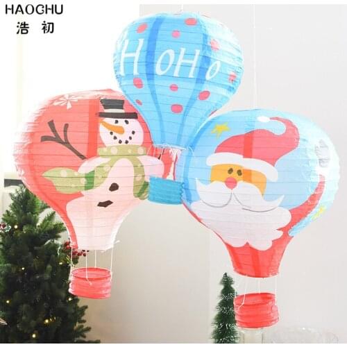 HAOCHU 2pcs 30cm 40cm Handmade Paper Lantern Hot Air Balloon Cartoon Snowman Santa Claus New Year Festival Event Decoration
