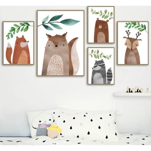 Leaf Animal Koala Panda Fox Bear Deer Wall Art Canvas Painting Nordic Posters And Prints Girl Wall Pictures Baby Kids Room Decor