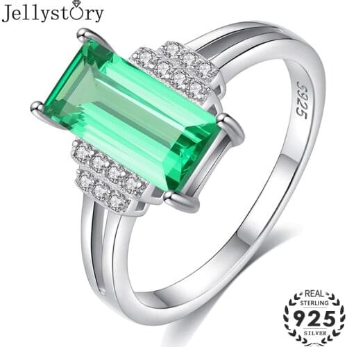 Jellystory Fashion Elegant 925 Sterling Silver Female Ring Rectangle emerald green gemstone rings for wedding party Fine jewelry