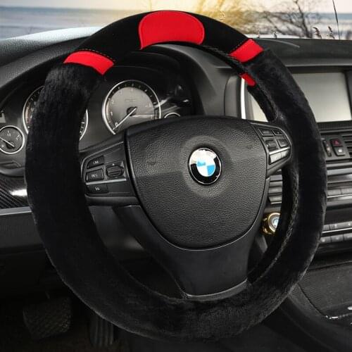 M 37-38cm Car Steering Wheel Covers Winter Warm Soft Short Plush Styling Universal Interior Accessories Car-styling