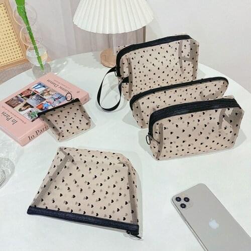 Fashionable New Mesh Flocking Cosmetic Bag, Jewelry Storage Bag, Transparent Travel Toiletry Storage Bag, Large-capacity Packagi