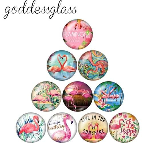 Fashion Beauty Flamingo Animals 10pcs 12mm/18mm/20mm/25mm Round photo glass cabochon demo flat back Making findings ZB0570