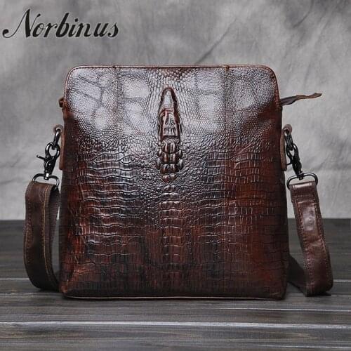 Norbinus 2019 Genuine leather Men Crocodile Bag Real Skin Crossbody Shoulder Messenger Bag First Layer Cowhide Business Handbag