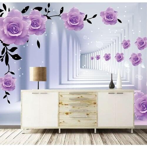 Custom Photo Mural Wallpaper Home Decor 3D Stereo Space Purple Flower Art Wall Painting Living Room TV Background Papier Peint