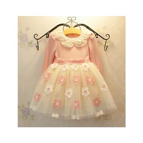 New Baby Girls Lace Dress Girls Long Sleeve Flower Party Dresses Childrens Clothing Girls Outerwear Clothing