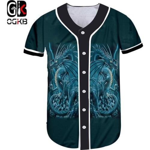 OGKB New Fashion Women/men Funny Print Animal Baseball Tshirts Blue Dragon 3D Button Tshirt Man Bodybuilding Fitness Tees