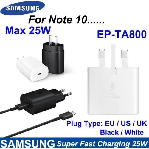 Original Galaxy Note 10 Super Fast Charger Charger 25W EU/US/UK Plug Power Adapter For Samsung S10+ Note 7 8 9 Note 10 Plus （5G