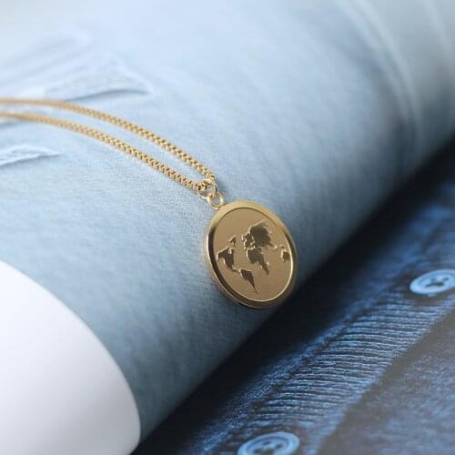 Amaiyllis 18K Gold World Peace Earth Planet Necklace Clavicle Box Chain Gold Color Statement Choker Pendants Necklace Jewelry