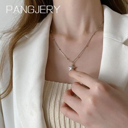PANGJERY 925 Sterling Silver Splicing Necklaces for Women INS Fashion Simple Small Round Beads Stars Anniversary Jewelry Gifts