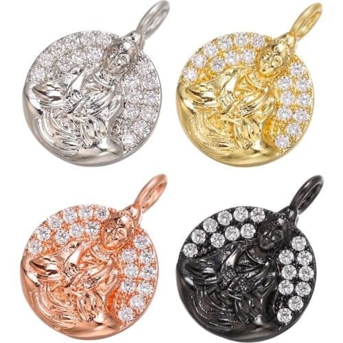 ZHUKOU 17x23mm black Buddha pendants Brass Cubic Zirconia crystal charms for DIY Necklace jewelry accessories making VD694