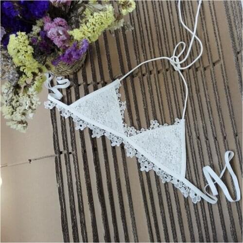 Sexy Bra Womens Triangle Cup Bikini Top Embroidery Lace Swimsuit High Quality Elastic String BeachWear