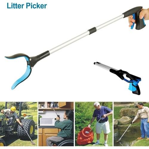 Litter Reachers Foldable Long Trash Clamps Grab Pick Up Tool Curved Handle Design Factory House Garbage Pickup Grabber Tools