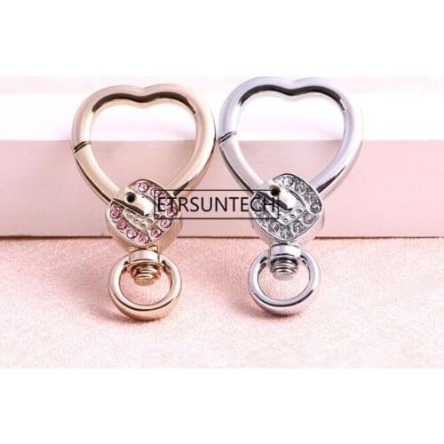 Rhinestone Heart Metal Buckles For Bag Handbag Strap Snap Hooks Keyring Dog Collar Swivel Trigger Clips DIY Accessories