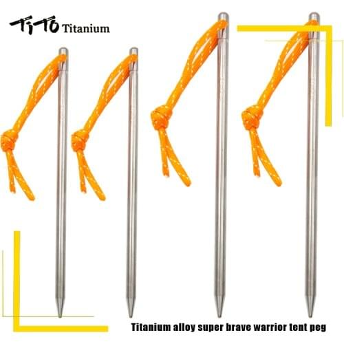 TiTo Titanium Tent stake 6 pcs Titanium tent nail titanium spike Plus Outdoor camping super brave Warrior 6mm Titanium tent peg