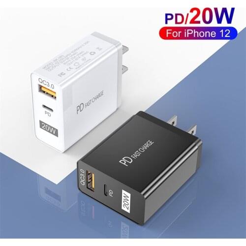 UKGO PD 20W 2 Ports Square EU US Plug QC 3.0 Fast Charger Adapter For iPhone 12 11 Samsung Xiaomi Mobile Phone Quick Charger
