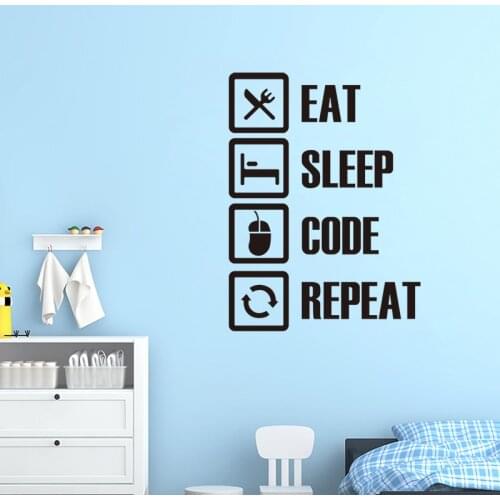 Vinyl Wall Sticker Eat Sleep Code Repeat Mural Art Decal Wallpaper For Living Room Home Decor House Decoration Poster