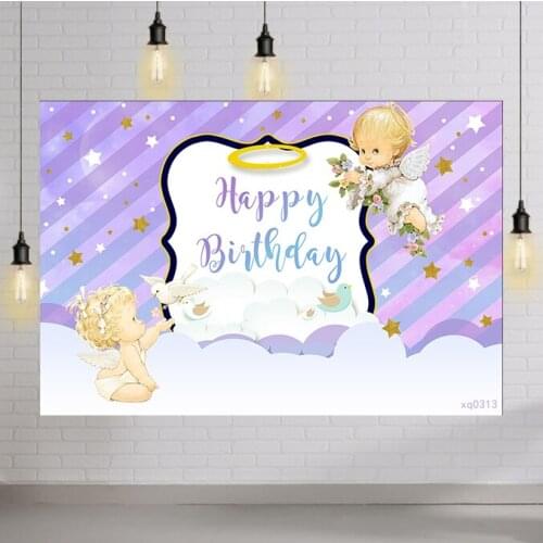 Photography Backdrops Purple Stripes Angel Happy Birthday Party Background Photoshoot Vinyl Newborn Baby Shower Photocall